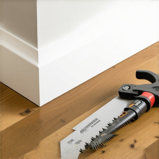 Professional Flooring Maintenance Tools Close up of an undercut saw and dead blow hammer on a new floor