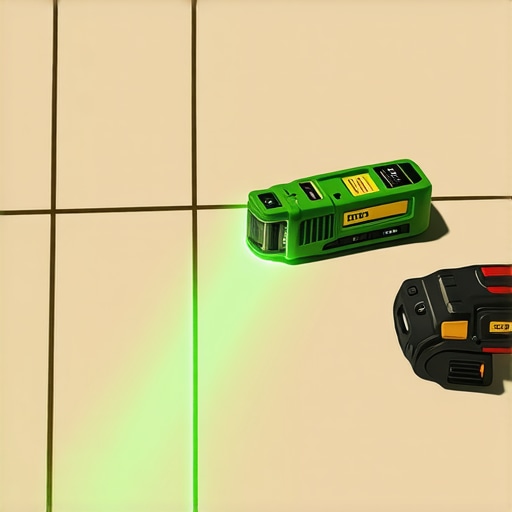 Professional Flooring Tools for Long-Term Success Laser level and multi-tool on a bathroom renovation site