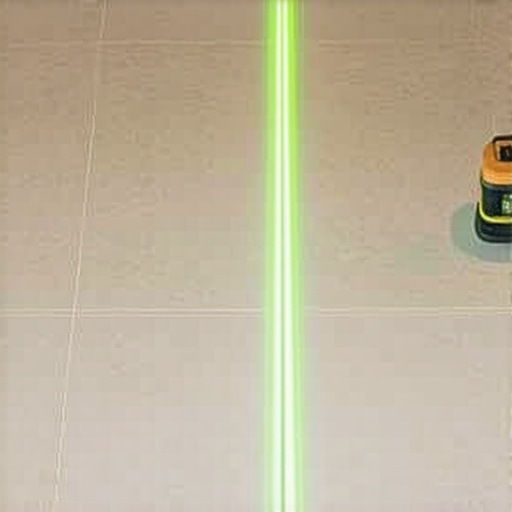 Professional Laser Level Alignment for Flooring Green laser level projecting alignment lines on a tile floor