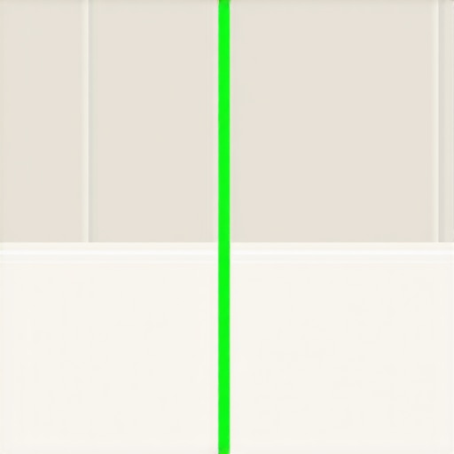 A green cross-line laser level used to align baseboards and shower tile in a bathroom renovation.