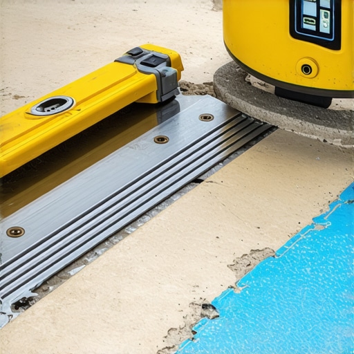 Professional Linear Drain Installation and Sloping Close-up of a level being used to check the single-plane slope of a shower floor toward a linear drain.