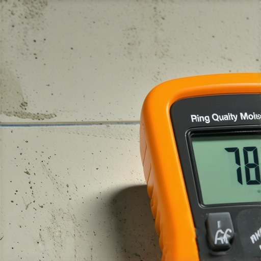 Professional Moisture Meter Testing A technician using a pinless moisture meter on a concrete subfloor to prepare for flooring installation.