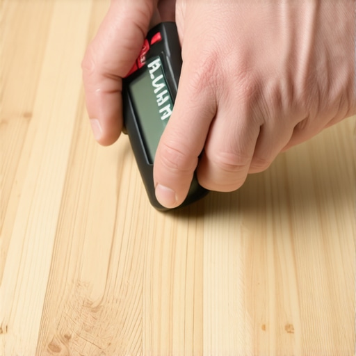 Contractor measuring hardwood floor moisture with a digital meter