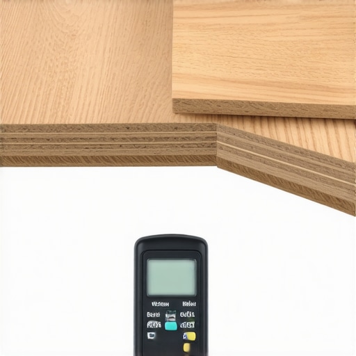 Professional Moisture Meter Testing Subfloor A contractor using a moisture meter to check the subfloor moisture levels before installing new flooring.