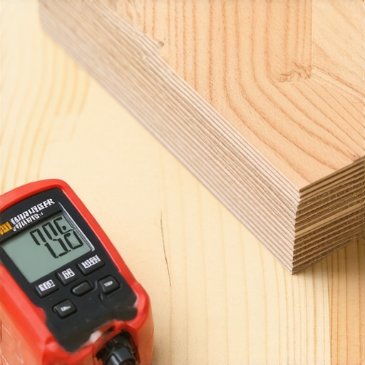 Professional Moisture Meter Testing Subfloor A technician checking subfloor moisture levels before installing wood floors.
