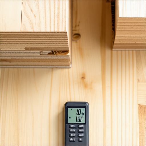 A digital moisture meter measuring moisture levels in a subfloor before flooring installation.