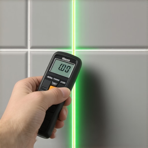 Professional Moisture Meter and Laser Level Verification A contractor using a moisture meter and laser level to check a shower bench installation.