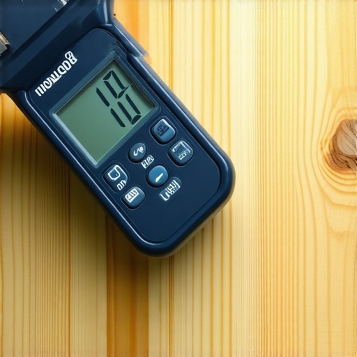 A pinless moisture meter checking a white oak floor for proper acclimation.