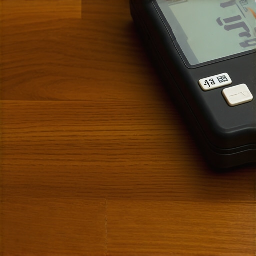 Professional Moisture Meter on Walnut Measuring moisture levels in dark walnut flooring