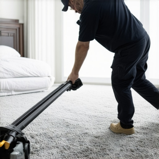 Contractor using a power stretcher to ensure a flat and durable carpet installation