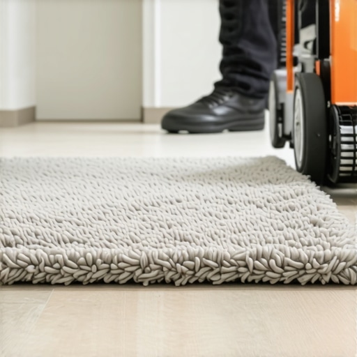 Professional Power Stretcher in Action Close up of a carpet power stretcher tool being used to create tension during a home flooring installation.