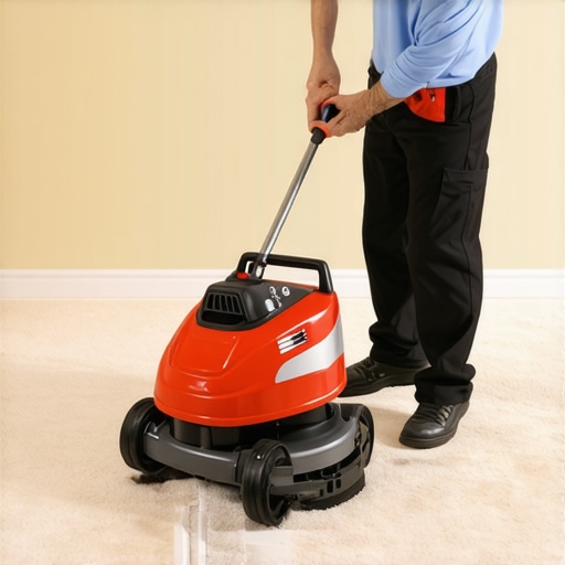 Professional Power Stretching for Carpet Installer using a power stretcher to prevent carpet ripples.