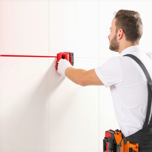 Contractor using a laser level for perfect tile alignment