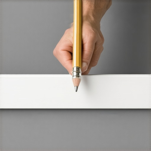 A pro using a compass scribe tool to mark baseboard trim against a wavy wall.