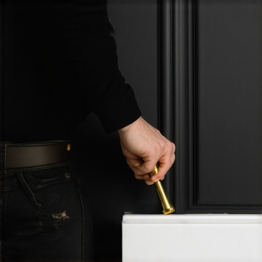 Professional Scribing Tool for Baseboards Close-up of a brass scribing tool being used on a white baseboard