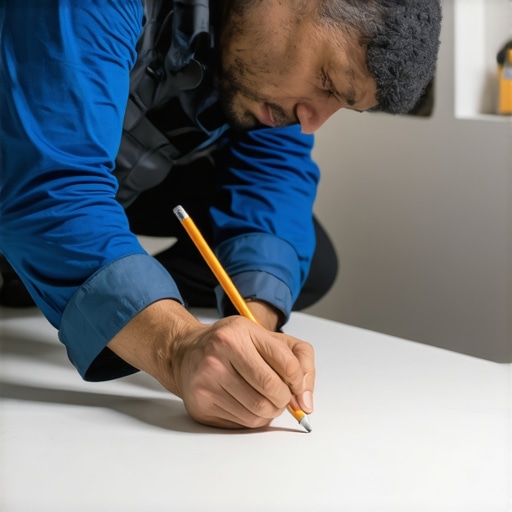 Scribing tool being used on a baseboard against an uneven wall
