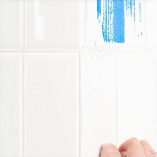 Close-up of applying silicone to a shower corner using blue painter's tape for clean lines.