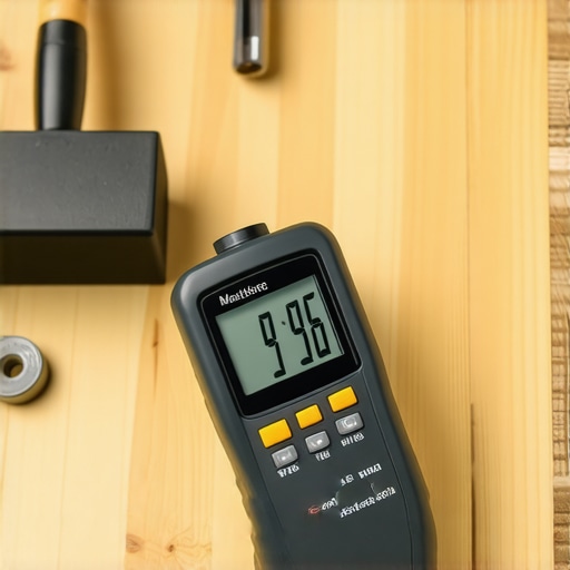 Using a digital moisture meter on a wooden subfloor before flooring installation.