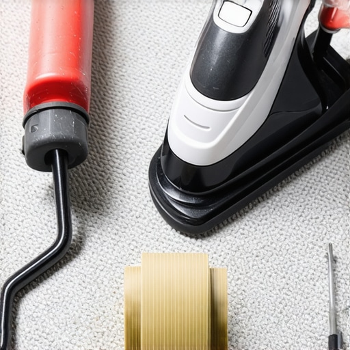 Wide seaming iron and star roller on a grey carpet installation project