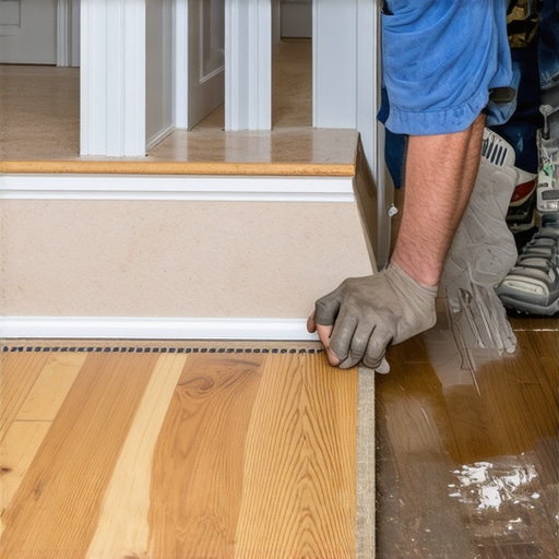 Professional Wood Glue Application for Stairs Applying construction adhesive to a stair tread for a secure stair nose installation.