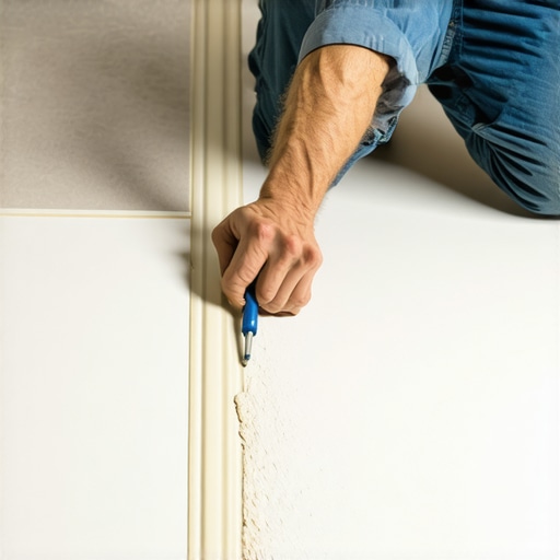 Professional baseboard scribing technique Close up of a carpenter scribing baseboards to fit an uneven floor