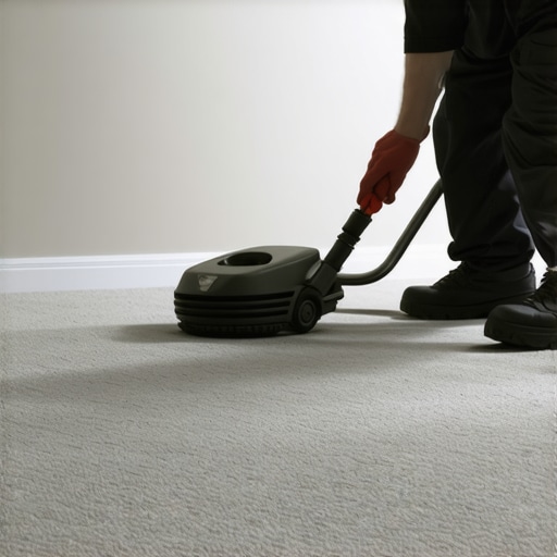 Professional carpet power stretching for durability Close-up of a carpet power stretcher being used to prevent wrinkles.