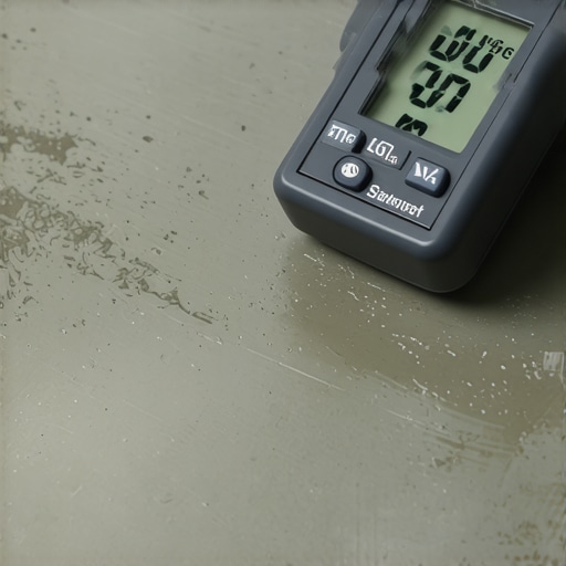 Using a digital moisture meter on a concrete basement floor before flooring installation