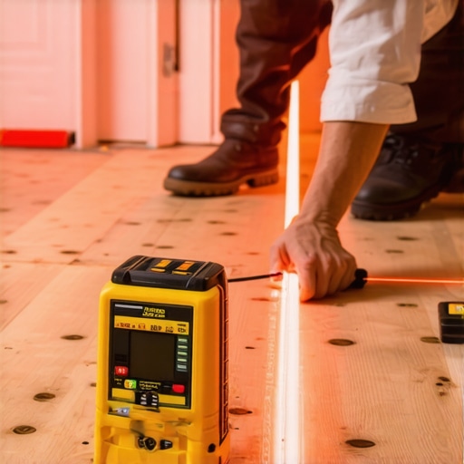 Professional moisture meter and laser level tools Close up of flooring tools including a moisture meter and laser level used for professional installation