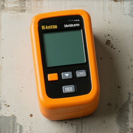 Professional moisture meter testing a subfloor Close up of moisture meter on concrete subfloor