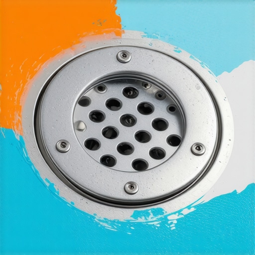 Professional shower drain waterproofing layer Close-up of a liquid waterproofing membrane applied to a shower drain flange.