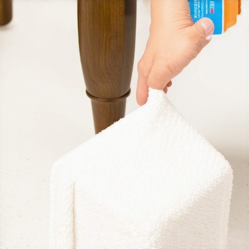 Properly preparing furniture for floor protection Cleaning a wooden furniture leg with alcohol for felt pad prep