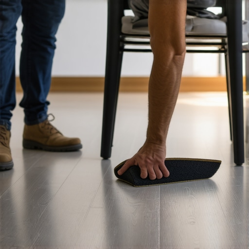 Applying felt pads to furniture on vinyl plank flooring to prevent scratches