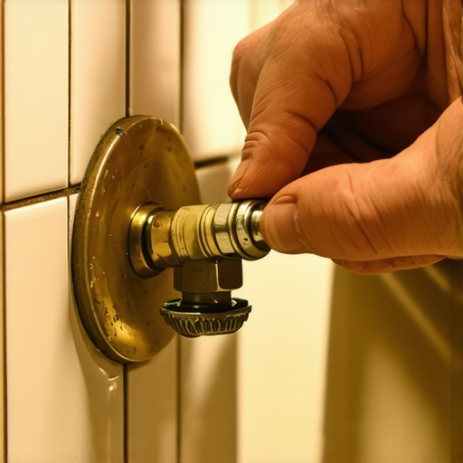 A plumber using a cartridge puller to extract a leaky shower valve cartridge from a wall.