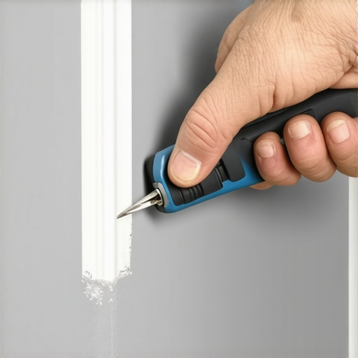 A utility knife cutting the paint seal between baseboard and drywall