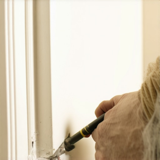 Carpenter using a scribe tool to trace wall imperfections onto a baseboard for a perfect fit.