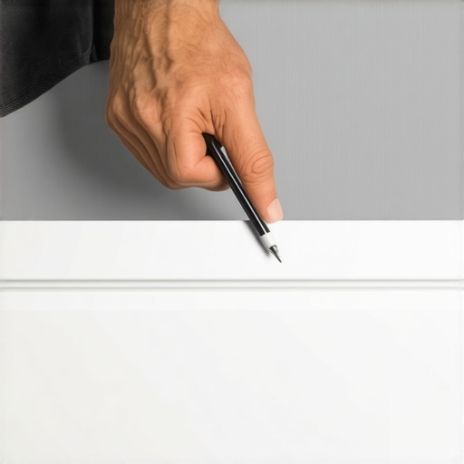 Scribing a baseboard to a curved wall A close-up view of a carpenter using a scribe tool to transfer a wall curve onto a wood baseboard.