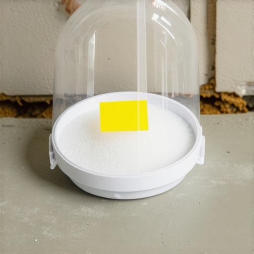 Close-up of a professional moisture test kit being sealed on a concrete slab for flooring preparation.