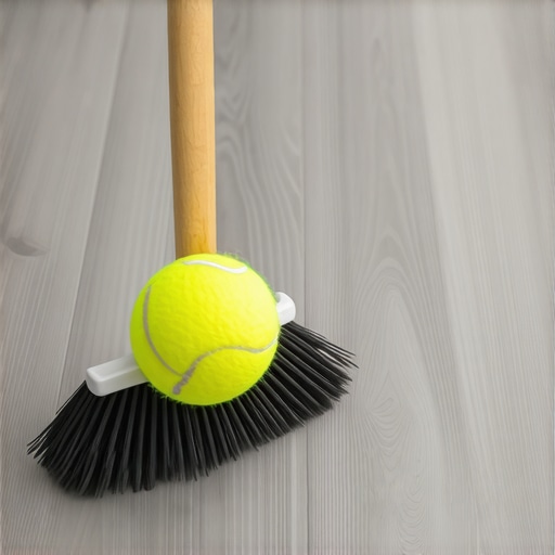 Tennis Ball Floor Scuff Remover Using a tennis ball on a broomstick to clean vinyl flooring