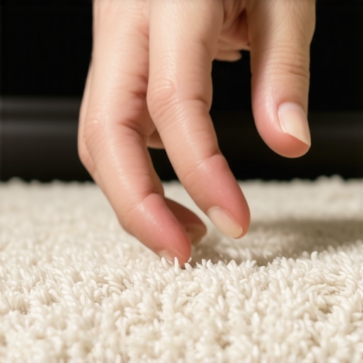 A hand brushing across plush carpet to show shading and pile direction.