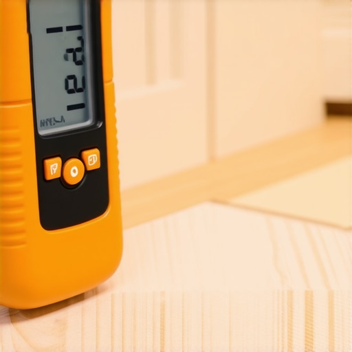 Testing Wood Moisture Content for Squeak Prevention Professional moisture meter testing subfloor wood