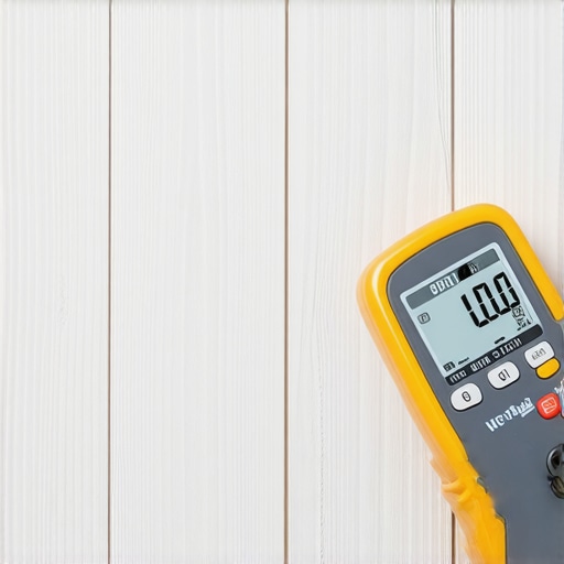 Close up of a moisture meter on concrete subfloor
