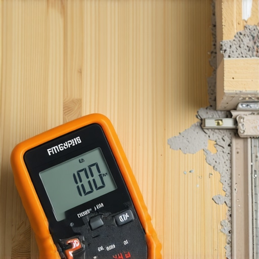 Digital moisture meter testing a subfloor for flooring installation