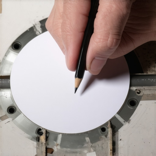 The Scribing Technique for Tile Templates Scribing a paper template over a toilet flange for tile cutting