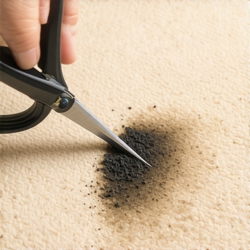 Close up of scissors cutting out a carpet burn