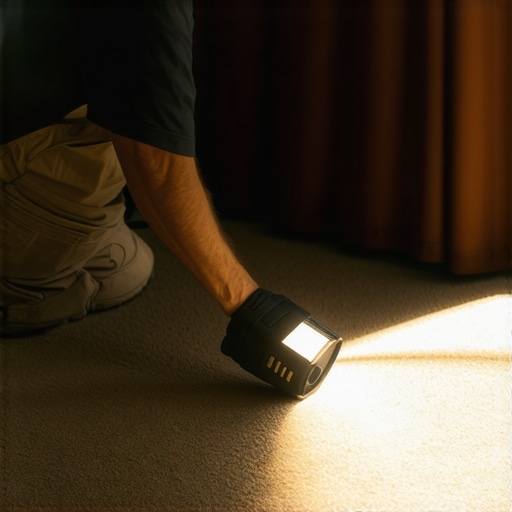 Professional inspector checking carpet seam for shading