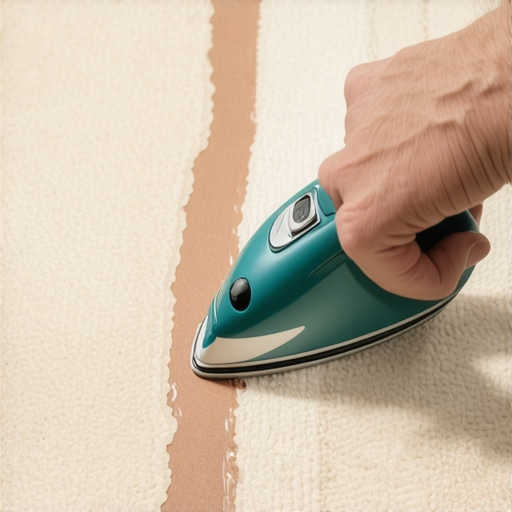 Close-up of a professional carpet seaming iron being used on a new floor installation.
