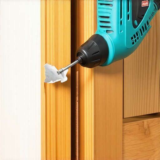Oscillating tool cutting door jamb using flooring scrap as a height guide.