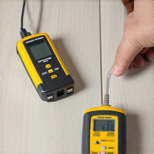 Using a Moisture Meter for Professional Subfloor Prep Digital moisture meter measuring a concrete slab for flooring installation readiness.