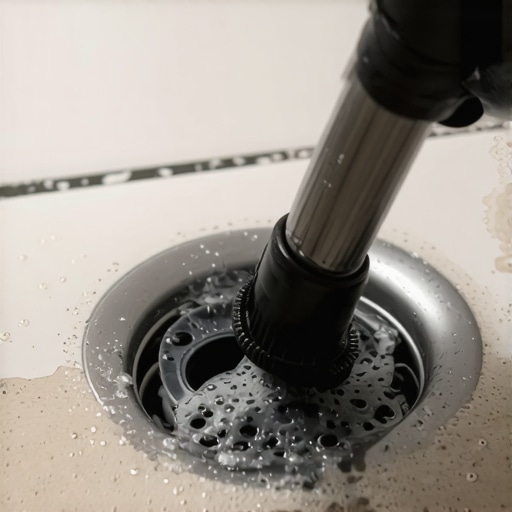 Using a Shop Vac to Extract Construction Debris A technician using a wet-dry vac to clear thinset and grout from a shower drain.