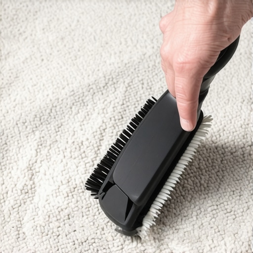Using a carpet groomer to remove shipping marks Close up of a professional carpet groomer tool lifting crushed carpet fibers